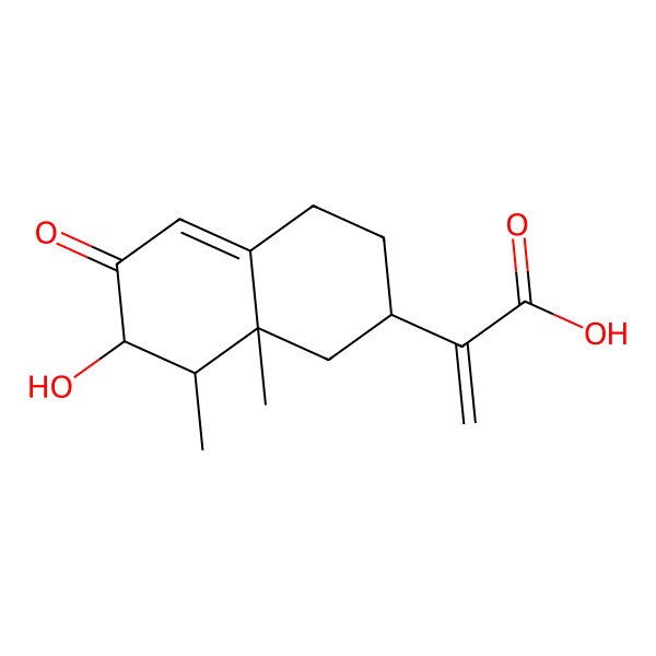 2D Structure of 2-[(2R,7S,8R,8aR)-7-hydroxy-8,8a-dimethyl-6-oxo-1,2,3,4,7,8-hexahydronaphthalen-2-yl]prop-2-enoic acid