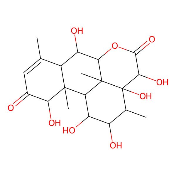2D Structure of 3,8,12,13,15,16-Hexahydroxy-2,6,14,17-tetramethyl-10-oxatetracyclo[7.7.1.02,7.013,17]heptadec-5-ene-4,11-dione