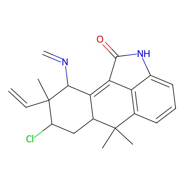 2D Structure of (3R,4R,5R,7R)-5-chloro-4-ethenyl-4,8,8-trimethyl-3-(methylideneamino)-14-azatetracyclo[7.6.1.02,7.013,16]hexadeca-1,9(16),10,12-tetraen-15-one