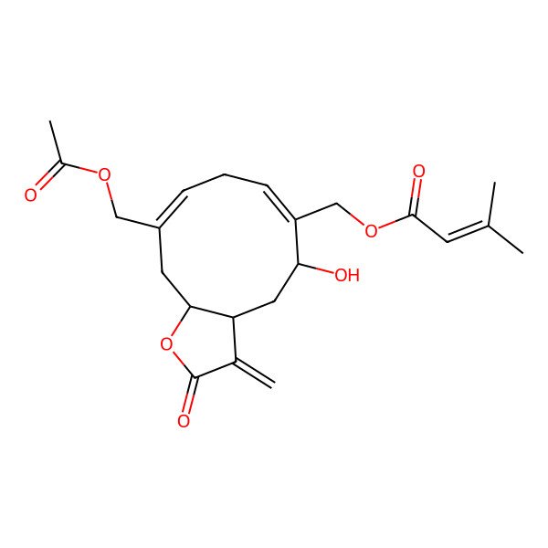 2D Structure of [(3aR,5R,6Z,9E,11aS)-10-(acetyloxymethyl)-5-hydroxy-3-methylidene-2-oxo-3a,4,5,8,11,11a-hexahydrocyclodeca[b]furan-6-yl]methyl 3-methylbut-2-enoate