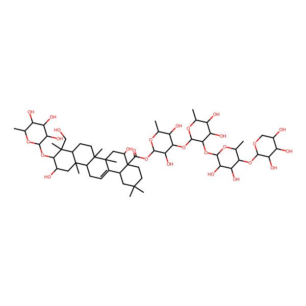 2D Structure of [(2S,3R,4R,5S,6S)-4-[(2S,3R,4S,5R,6R)-3-[(2S,3R,4S,5R,6S)-3,4-dihydroxy-6-methyl-5-[(2S,3R,4S,5R)-3,4,5-trihydroxyoxan-2-yl]oxyoxan-2-yl]oxy-4,5-dihydroxy-6-methyloxan-2-yl]oxy-3,5-dihydroxy-6-methyloxan-2-yl] (4aR,5R,6aR,6aS,6bR,8aR,9R,10R,11S,12aR,14bS)-5,11-dihydroxy-9-(hydroxymethyl)-2,2,6a,6b,9,12a-hexamethyl-10-[(2S,3R,4R,5R,6S)-3,4,5-trihydroxy-6-methyloxan-2-yl]oxy-1,3,4,5,6,6a,7,8,8a,10,11,12,13,14b-tetradecahydropicene-4a-carboxylate