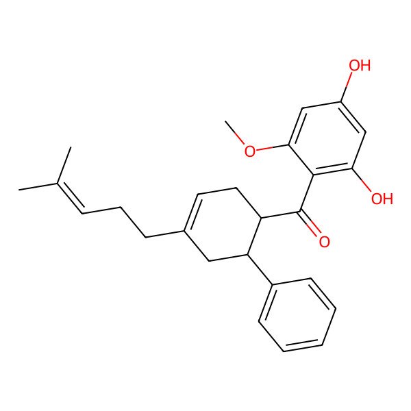 2D Structure of (2,4-dihydroxy-6-methoxyphenyl)-[(1R,6R)-4-(4-methylpent-3-enyl)-6-phenylcyclohex-3-en-1-yl]methanone