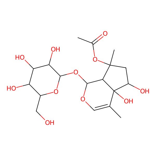 2D Structure of [(1S,4aR,5R,7S,7aS)-4a,5-dihydroxy-4,7-dimethyl-1-[(2R,3S,4R,5S,6R)-3,4,5-trihydroxy-6-(hydroxymethyl)oxan-2-yl]oxy-1,5,6,7a-tetrahydrocyclopenta[c]pyran-7-yl] acetate