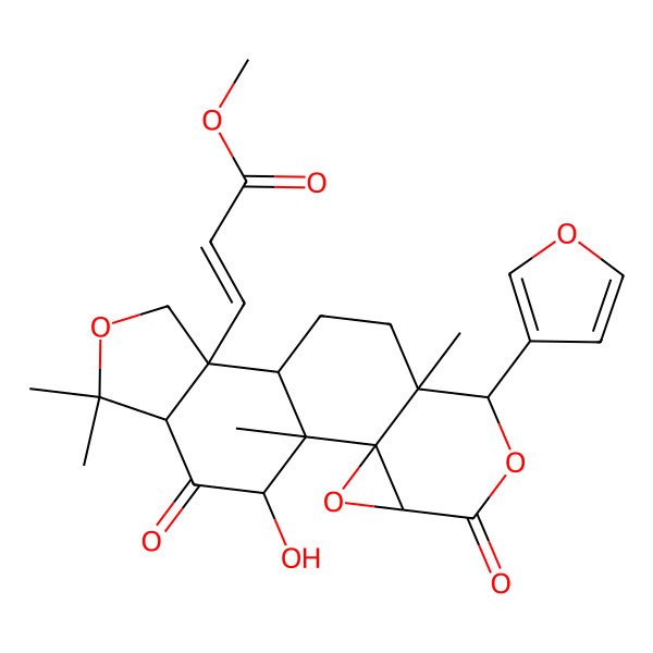 2D Structure of methyl (Z)-3-[(1S,2R,4S,7S,8S,11R,12R,16S,18R)-7-(furan-3-yl)-18-hydroxy-1,8,15,15-tetramethyl-5,17-dioxo-3,6,14-trioxapentacyclo[9.7.0.02,4.02,8.012,16]octadecan-12-yl]prop-2-enoate