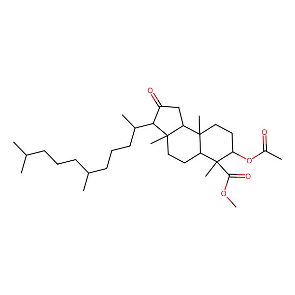 2D Structure of methyl (3aS,5aR,6R,7R,9aR,9bS)-7-acetyloxy-3-(6,10-dimethylundecan-2-yl)-3a,6,9a-trimethyl-2-oxo-3,4,5,5a,7,8,9,9b-octahydro-1H-cyclopenta[a]naphthalene-6-carboxylate