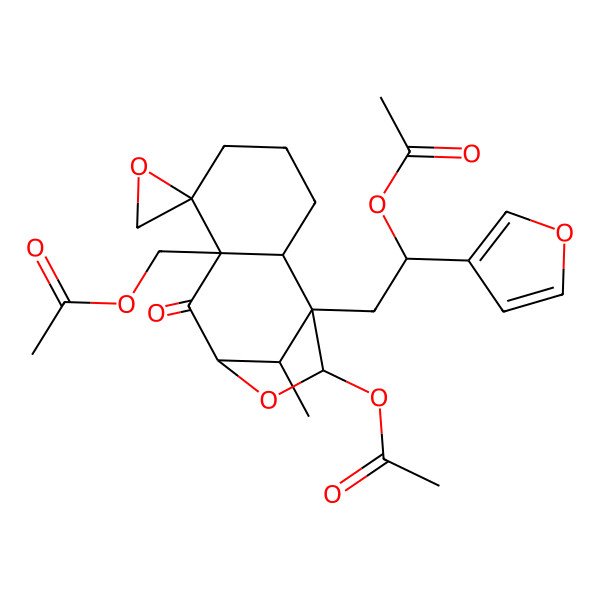 2D Structure of [(1S,2R,6R,7S,9S,11S,12S)-11-acetyloxy-1-[2-acetyloxy-2-(furan-3-yl)ethyl]-12-methyl-8-oxospiro[10-oxatricyclo[7.2.1.02,7]dodecane-6,2'-oxirane]-7-yl]methyl acetate