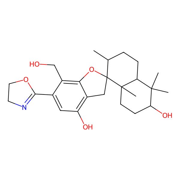 2D Structure of 6'-(4,5-dihydro-1,3-oxazol-2-yl)-7'-(hydroxymethyl)-1,1,4a,6-tetramethylspiro[3,4,6,7,8,8a-hexahydro-2H-naphthalene-5,2'-3H-1-benzofuran]-2,4'-diol