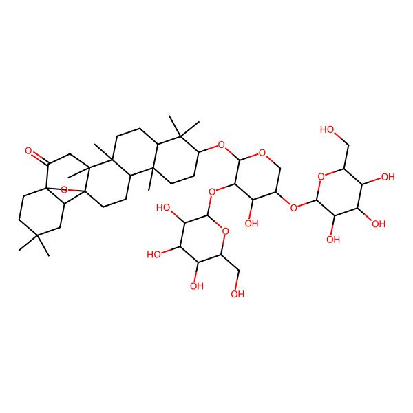 2D Structure of (1S,4S,5R,8R,10S,13R,14R,17S,18R)-10-[(2S,3R,4S,5S)-4-hydroxy-3,5-bis[[(2S,3R,4S,5S,6R)-3,4,5-trihydroxy-6-(hydroxymethyl)oxan-2-yl]oxy]oxan-2-yl]oxy-4,5,9,9,13,20,20-heptamethyl-24-oxahexacyclo[15.5.2.01,18.04,17.05,14.08,13]tetracosan-2-one