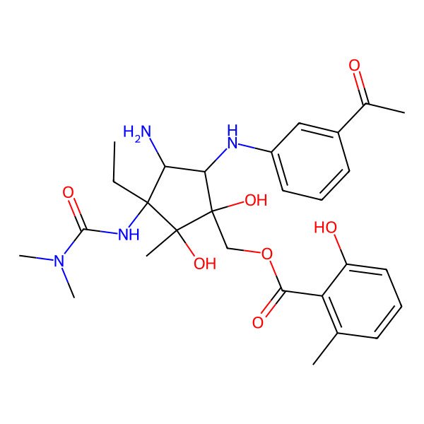 2D Structure of [5-(3-Acetylanilino)-4-amino-3-(dimethylcarbamoylamino)-3-ethyl-1,2-dihydroxy-2-methylcyclopentyl]methyl 2-hydroxy-6-methylbenzoate