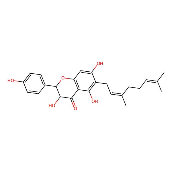2D Structure of (2R,3R)-6-(3,7-dimethylocta-2,6-dienyl)-3,5,7-trihydroxy-2-(4-hydroxyphenyl)-2,3-dihydrochromen-4-one