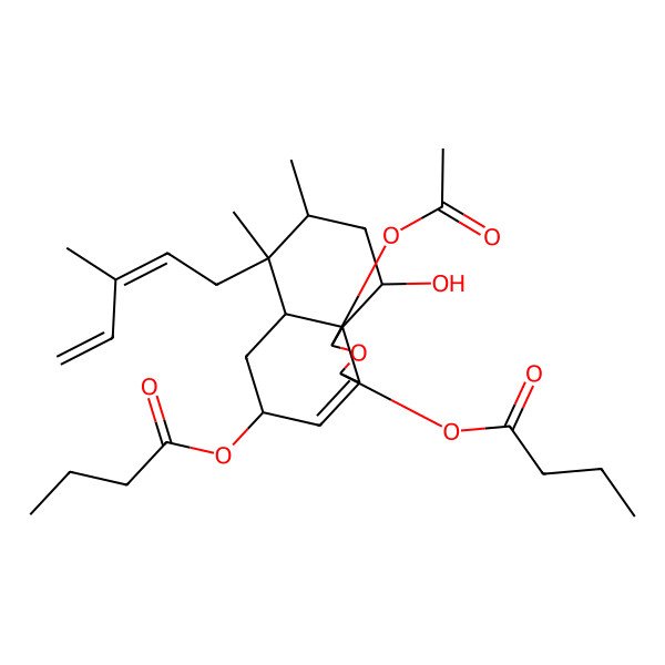 2D Structure of [(1S,3R,5R,6aS,7R,8R,10S,10aS)-1-acetyloxy-3-butanoyloxy-10-hydroxy-7,8-dimethyl-7-[(2Z)-3-methylpenta-2,4-dienyl]-1,3,5,6,6a,8,9,10-octahydrobenzo[d][2]benzofuran-5-yl] butanoate