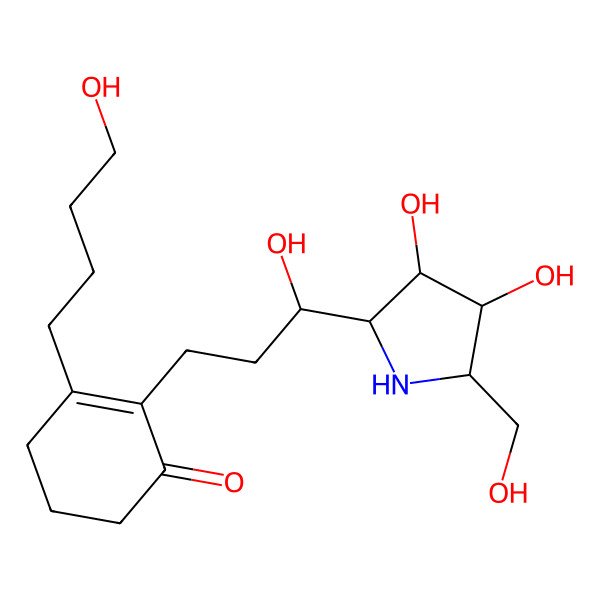 2D Structure of 2-[3-[3,4-Dihydroxy-5-(hydroxymethyl)pyrrolidin-2-yl]-3-hydroxypropyl]-3-(4-hydroxybutyl)cyclohex-2-en-1-one