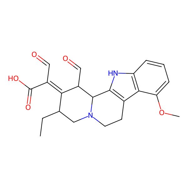 2D Structure of 2-(3-ethyl-1-formyl-8-methoxy-3,4,6,7,12,12b-hexahydro-1H-indolo[2,3-a]quinolizin-2-ylidene)-3-oxopropanoic acid