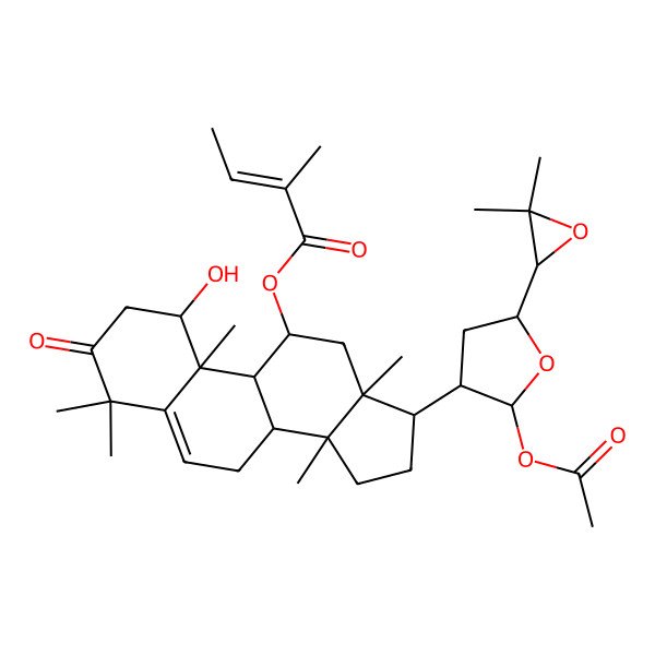 2D Structure of [17-[2-Acetyloxy-5-(3,3-dimethyloxiran-2-yl)oxolan-3-yl]-1-hydroxy-4,4,10,13,14-pentamethyl-3-oxo-1,2,7,8,9,11,12,15,16,17-decahydrocyclopenta[a]phenanthren-11-yl] 2-methylbut-2-enoate