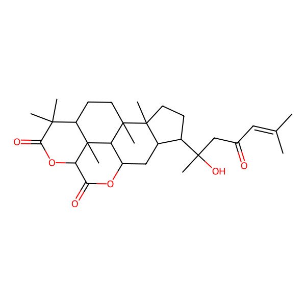 2D Structure of (1R,2R,5S,6R,8R,11R,15R,18S,19S)-5-[(2R)-2-hydroxy-6-methyl-4-oxohept-5-en-2-yl]-1,2,14,14,19-pentamethyl-9,12-dioxapentacyclo[9.6.2.02,6.08,18.015,19]nonadecane-10,13-dione