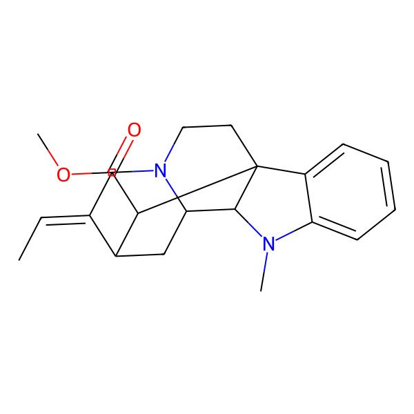 2D Structure of methyl (1R,9R,10S,12R,13E,18R)-13-ethylidene-8-methyl-8,15-diazapentacyclo[10.5.1.01,9.02,7.010,15]octadeca-2,4,6-triene-18-carboxylate