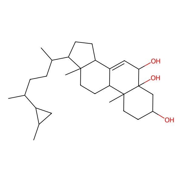 2D Structure of (3S,5R,6R,9S,10R,13R,14R,17R)-10,13-dimethyl-17-[(2R,5R)-5-[(1R,2R)-2-methylcyclopropyl]hexan-2-yl]-1,2,3,4,6,9,11,12,14,15,16,17-dodecahydrocyclopenta[a]phenanthrene-3,5,6-triol