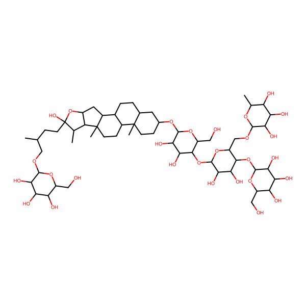 2D Structure of (2R,3R,4S,5S,6R)-2-[[(2R,3S,4R,5R,6S)-6-[(2R,3S,4R,5R,6R)-4,5-dihydroxy-2-(hydroxymethyl)-6-[[(1R,2S,4S,6R,7S,8R,9S,12S,13S,16S,18R)-6-hydroxy-7,9,13-trimethyl-6-[(3S)-3-methyl-4-[(2R,3R,4S,5S,6R)-3,4,5-trihydroxy-6-(hydroxymethyl)oxan-2-yl]oxybutyl]-5-oxapentacyclo[10.8.0.02,9.04,8.013,18]icosan-16-yl]oxy]oxan-3-yl]oxy-4,5-dihydroxy-3-[(2S,3R,4S,5R,6R)-3,4,5-trihydroxy-6-(hydroxymethyl)oxan-2-yl]oxyoxan-2-yl]methoxy]-6-methyloxane-3,4,5-triol