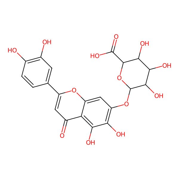 2D Structure of (2S,3S,4S,5R,6S)-6-[2-(3,4-dihydroxyphenyl)-5,6-dihydroxy-4-oxochromen-7-yl]oxy-3,4,5-trihydroxyoxane-2-carboxylic acid