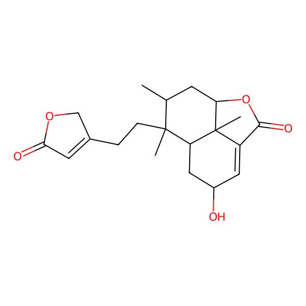 2D Structure of 6-hydroxy-9,10,12-trimethyl-9-[2-(5-oxo-2H-furan-3-yl)ethyl]-2-oxatricyclo[6.3.1.04,12]dodec-4-en-3-one