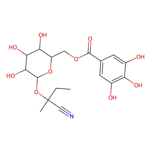 2D Structure of [(2R,3S,4S,5R,6S)-6-[(2R)-2-cyanobutan-2-yl]oxy-3,4,5-trihydroxyoxan-2-yl]methyl 3,4,5-trihydroxybenzoate