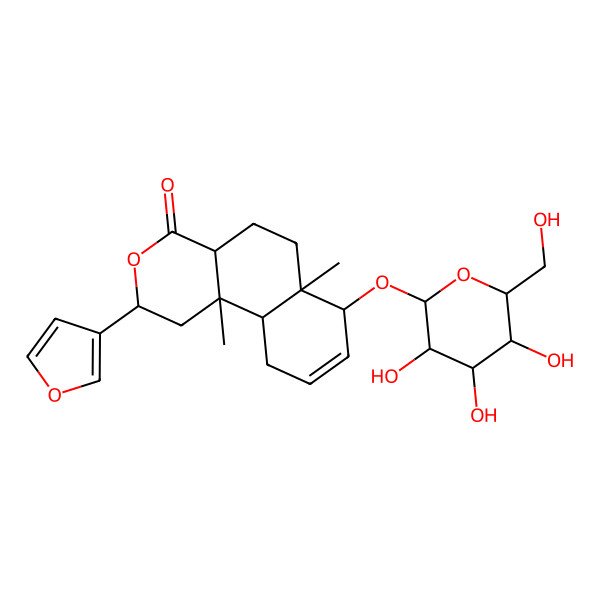 2D Structure of 2-(Furan-3-yl)-6a,10b-dimethyl-7-[3,4,5-trihydroxy-6-(hydroxymethyl)oxan-2-yl]oxy-1,2,4a,5,6,7,10,10a-octahydrobenzo[f]isochromen-4-one