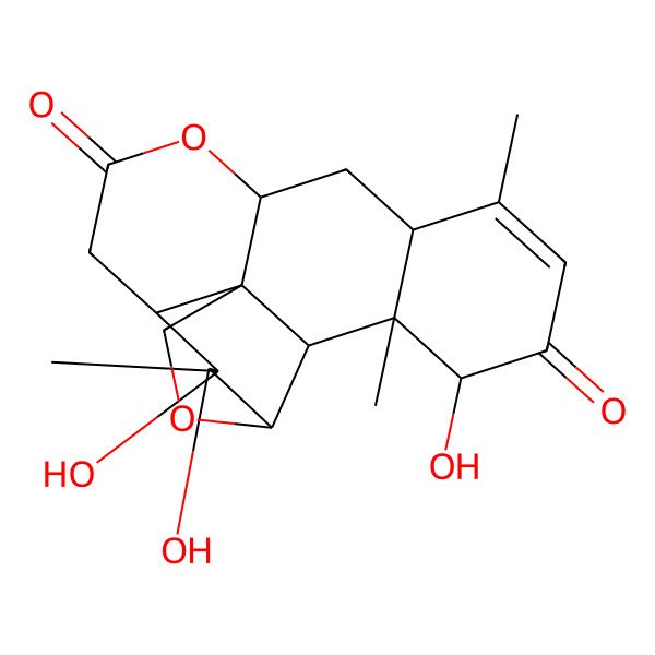 2D Structure of 5,6,17-Trihydroxy-6,14,18-trimethyl-3,10-dioxapentacyclo[9.8.0.01,7.04,19.013,18]nonadec-14-ene-9,16-dione