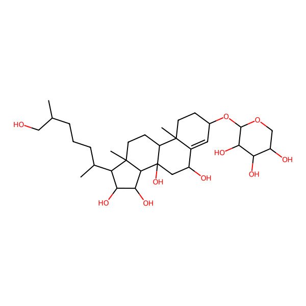 2D Structure of (3S,6R,8S,9R,10R,13R,14S,15R,16R,17R)-17-[(2R,6S)-7-hydroxy-6-methylheptan-2-yl]-10,13-dimethyl-3-[(2S,3R,4S,5R)-3,4,5-trihydroxyoxan-2-yl]oxy-1,2,3,6,7,9,11,12,14,15,16,17-dodecahydrocyclopenta[a]phenanthrene-6,8,15,16-tetrol