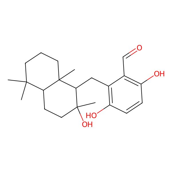 2D Structure of 2-[[(1R,2R,4aR,8aS)-2-hydroxy-2,5,5,8a-tetramethyl-3,4,4a,6,7,8-hexahydro-1H-naphthalen-1-yl]methyl]-3,6-dihydroxybenzaldehyde
