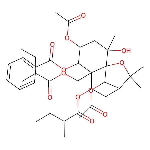 2D Structure of [4,12-Diacetyloxy-2-hydroxy-2,10,10-trimethyl-7-(2-methylbutanoyloxy)-6-(2-methylbutanoyloxymethyl)-11-oxatricyclo[7.2.1.01,6]dodecan-5-yl] benzoate