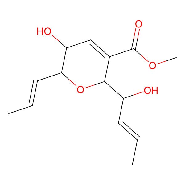 2D Structure of methyl (2R,3R,6R)-3-hydroxy-6-[(E,1S)-1-hydroxybut-2-enyl]-2-[(E)-prop-1-enyl]-3,6-dihydro-2H-pyran-5-carboxylate