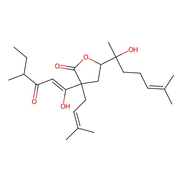 2D Structure of (3R,5S)-5-[(2S)-2-hydroxy-6-methylhept-5-en-2-yl]-3-[(4R)-1-hydroxy-4-methyl-3-oxohex-1-enyl]-3-(3-methylbut-2-enyl)oxolan-2-one