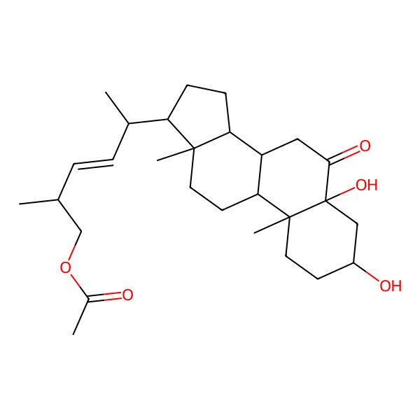2D Structure of [(E,5R)-5-[(3S,5R,8S,9S,10R,13R,14S,17R)-3,5-dihydroxy-10,13-dimethyl-6-oxo-2,3,4,7,8,9,11,12,14,15,16,17-dodecahydro-1H-cyclopenta[a]phenanthren-17-yl]-2-methylhex-3-enyl] acetate