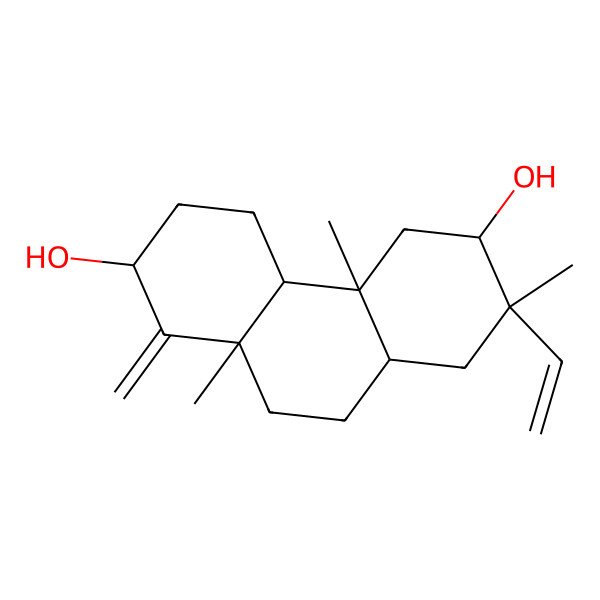 2D Structure of (2R,4aS,4bR,6S,7R,8aR,10aS)-7-ethenyl-4b,7,10a-trimethyl-1-methylidene-2,3,4,4a,5,6,8,8a,9,10-decahydrophenanthrene-2,6-diol