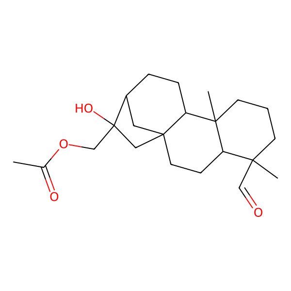 2D Structure of [(1S,4S,5R,9S,10R,13S,14S)-5-formyl-14-hydroxy-5,9-dimethyl-14-tetracyclo[11.2.1.01,10.04,9]hexadecanyl]methyl acetate