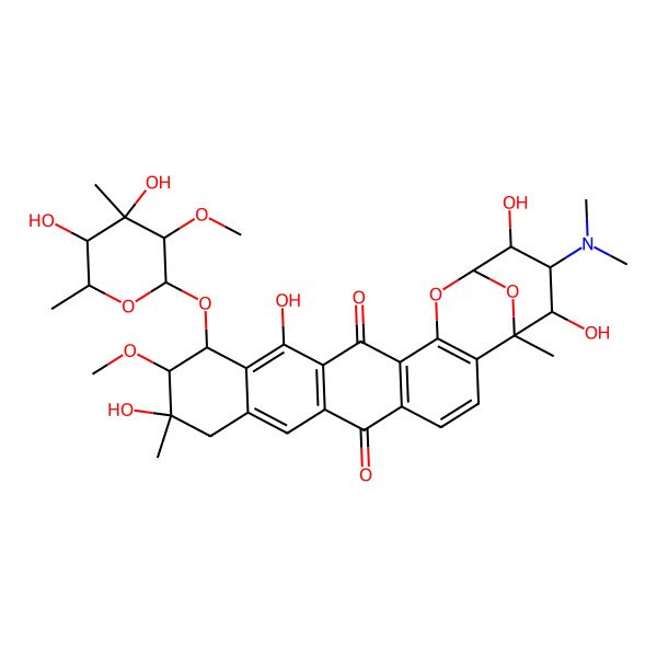 2D Structure of (1S,11R,12R,13R,21S,22S,23R,24S)-13-(4,5-dihydroxy-3-methoxy-4,6-dimethyloxan-2-yl)oxy-23-(dimethylamino)-11,15,22,24-tetrahydroxy-12-methoxy-1,11-dimethyl-20,25-dioxahexacyclo[19.3.1.02,19.05,18.07,16.09,14]pentacosa-2(19),3,5(18),7(16),8,14-hexaene-6,17-dione