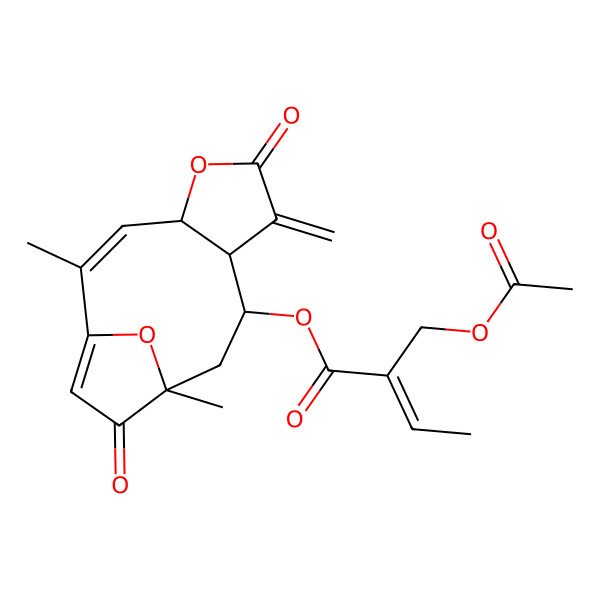 2D Structure of [(2Z,4S,8S,9R,11R)-2,11-dimethyl-7-methylidene-6,12-dioxo-5,14-dioxatricyclo[9.2.1.04,8]tetradeca-1(13),2-dien-9-yl] (E)-2-(acetyloxymethyl)but-2-enoate