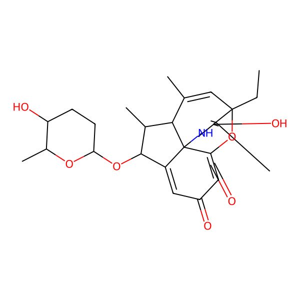 2D Structure of 1-Ethyl-16-hydroxy-6-(5-hydroxy-6-methyloxan-2-yl)oxy-3,5,15-trimethyl-17-oxa-13-azatetracyclo[9.5.1.04,12.07,12]heptadeca-2,7,10,15-tetraene-9,14-dione
