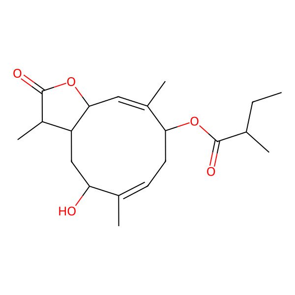 2D Structure of (5-hydroxy-3,6,10-trimethyl-2-oxo-3a,4,5,8,9,11a-hexahydro-3H-cyclodeca[b]furan-9-yl) 2-methylbutanoate
