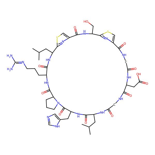2D Structure of 2-[(12S,15S,21S,24S,30S)-12-[3-(diaminomethylideneamino)propyl]-2-(hydroxymethyl)-21-(1H-imidazol-5-ylmethyl)-9,24-bis(2-methylpropyl)-4,11,14,20,23,26,29,32,35-nonaoxo-7,38-dithia-3,10,13,19,22,25,28,31,34,39,40-undecazatetracyclo[34.2.1.15,8.015,19]tetraconta-1(39),5,8(40),36-tetraen-30-yl]acetic acid