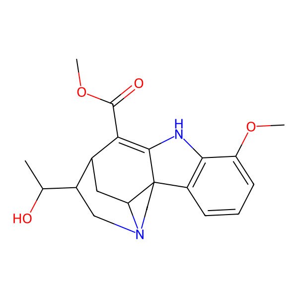 2D Structure of methyl (1S,11S,12S,17S)-12-[(1S)-1-hydroxyethyl]-6-methoxy-8,14-diazapentacyclo[9.5.2.01,9.02,7.014,17]octadeca-2(7),3,5,9-tetraene-10-carboxylate