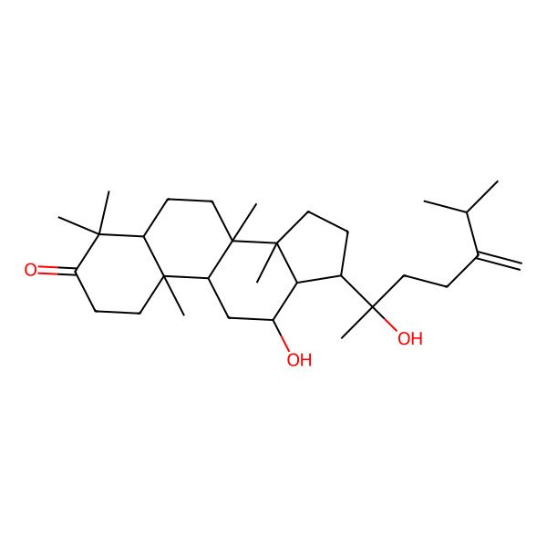 2D Structure of (5R,8R,9R,10R,12R,13R,14R,17S)-12-hydroxy-17-[(2S)-2-hydroxy-6-methyl-5-methylideneheptan-2-yl]-4,4,8,10,14-pentamethyl-1,2,5,6,7,9,11,12,13,15,16,17-dodecahydrocyclopenta[a]phenanthren-3-one