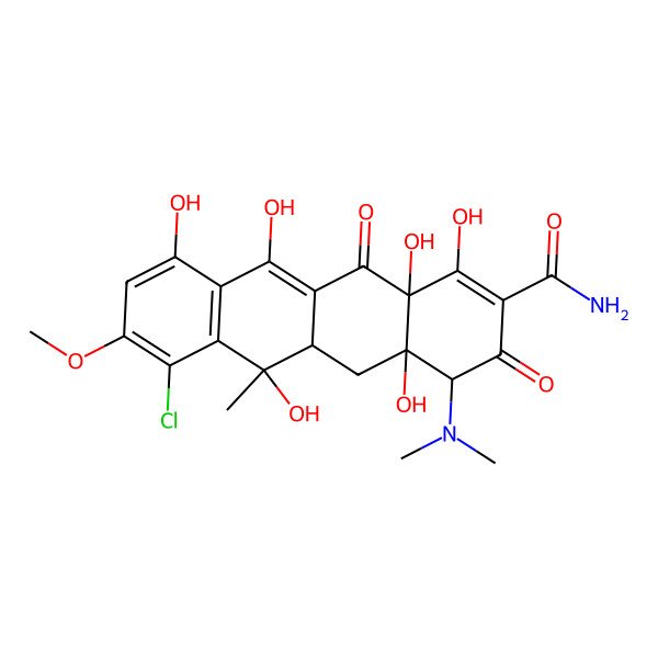 2D Structure of (4R,4aS,5aR,6S,12aR)-7-chloro-4-(dimethylamino)-1,4a,6,10,11,12a-hexahydroxy-8-methoxy-6-methyl-3,12-dioxo-5,5a-dihydro-4H-tetracene-2-carboxamide