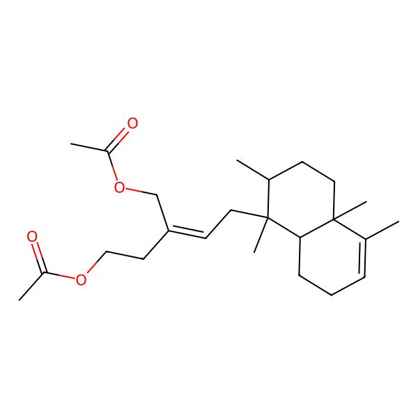 2D Structure of [3-(Acetyloxymethyl)-5-(1,2,4a,5-tetramethyl-2,3,4,7,8,8a-hexahydronaphthalen-1-yl)pent-3-enyl] acetate