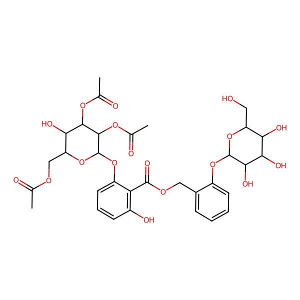2D Structure of [2-[(2S,3R,4S,5S,6R)-3,4,5-trihydroxy-6-(hydroxymethyl)oxan-2-yl]oxyphenyl]methyl 2-[(2S,3R,4S,5R,6R)-3,4-diacetyloxy-6-(acetyloxymethyl)-5-hydroxyoxan-2-yl]oxy-6-hydroxybenzoate