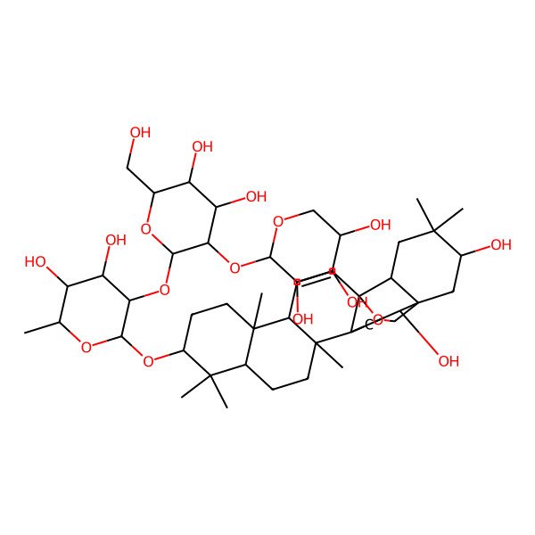 2D Structure of (2S,3R,4S,5R)-2-[(2S,3R,4S,5S,6R)-2-[(2R,3R,4S,5R,6R)-2-[[(1S,2R,4S,5R,8R,10S,13S,14R,17S,18R,21R)-2,21-dihydroxy-4,5,9,9,13,20,20-heptamethyl-24-oxahexacyclo[15.5.2.01,18.04,17.05,14.08,13]tetracos-15-en-10-yl]oxy]-4,5-dihydroxy-6-methyloxan-3-yl]oxy-4,5-dihydroxy-6-(hydroxymethyl)oxan-3-yl]oxyoxane-3,4,5-triol