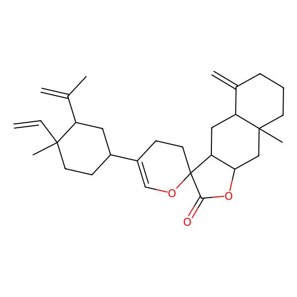 2D Structure of 5-(4-Ethenyl-4-methyl-3-prop-1-en-2-ylcyclohexyl)-8'a-methyl-5'-methylidenespiro[3,4-dihydropyran-2,3'-3a,4,4a,6,7,8,9,9a-octahydrobenzo[f][1]benzofuran]-2'-one