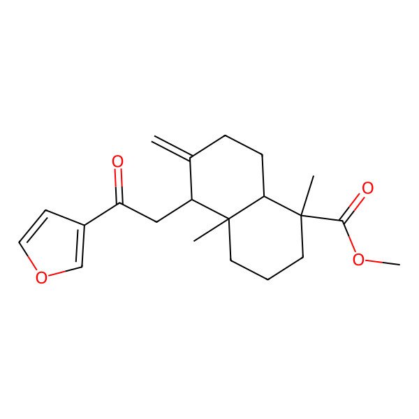 2D Structure of methyl (1S,4aR,5S,8aR)-5-[2-(furan-3-yl)-2-oxoethyl]-1,4a-dimethyl-6-methylidene-3,4,5,7,8,8a-hexahydro-2H-naphthalene-1-carboxylate