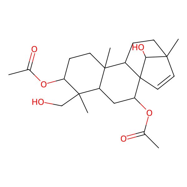 2D Structure of [2-Acetyloxy-16-hydroxy-5-(hydroxymethyl)-5,9,13-trimethyl-6-tetracyclo[11.2.1.01,10.04,9]hexadec-14-enyl] acetate