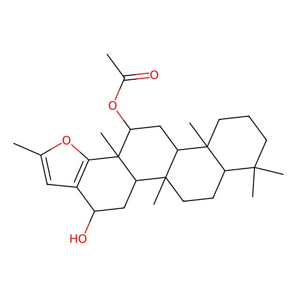 2D Structure of [(4S,5aS,5bR,7aS,11aS,11bR,13aR)-4-hydroxy-2,5b,8,8,11a,13a-hexamethyl-4,5,5a,6,7,7a,9,10,11,11b,12,13-dodecahydrophenanthro[1,2-g][1]benzofuran-13-yl] acetate